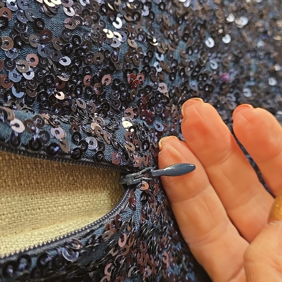 Badgley Mischka Sequin Cocktail Dress Navy Womens Size 14 - Picture 6 of 10